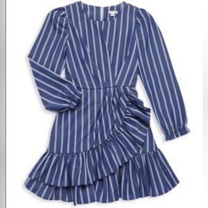 HABITUAL KIDS Blue Stripe Ruffle Mock Wrap Dress Girl’s Size 14‎ Coquette Girl